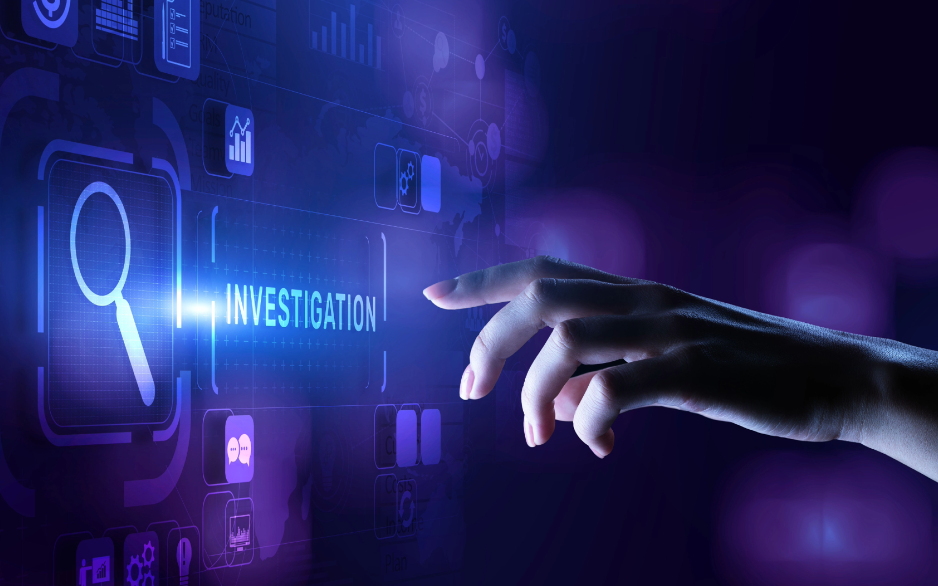 Image of hand pointing to screen reporting fraud. 